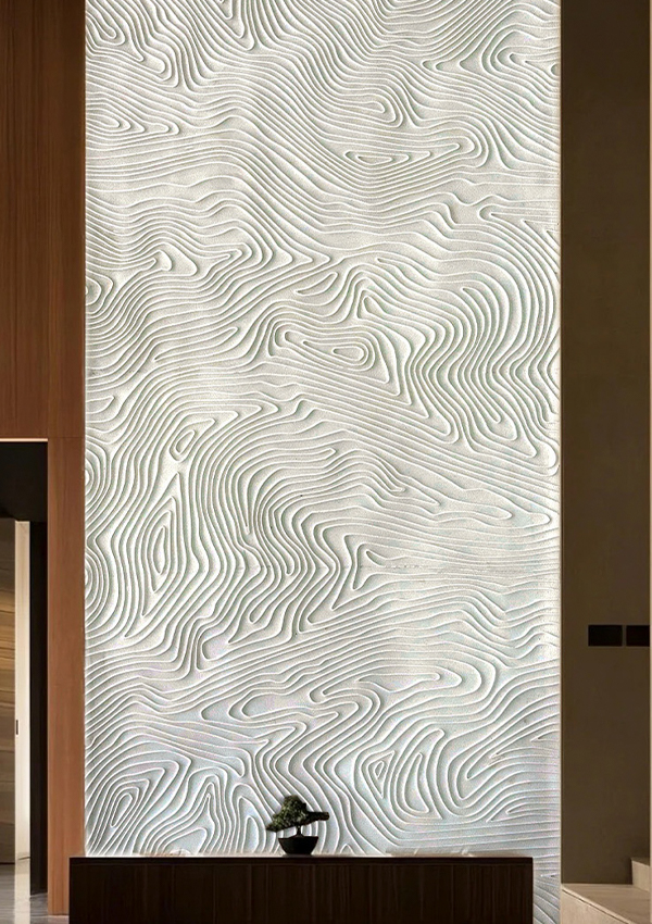 Panel de pared de piedra suave flexible y flexible con flujo de agua curvo
